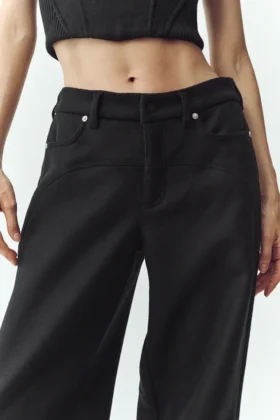 Pantalones de pierna ancha Nightcap de mezcla de lana – Negro