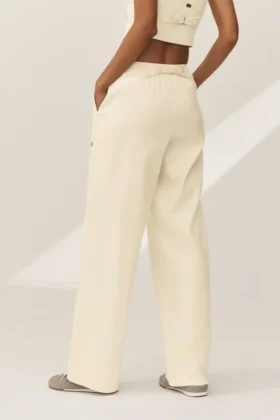 Pantalones de pierna ancha Riviera de mezcla de lino – Beige arena