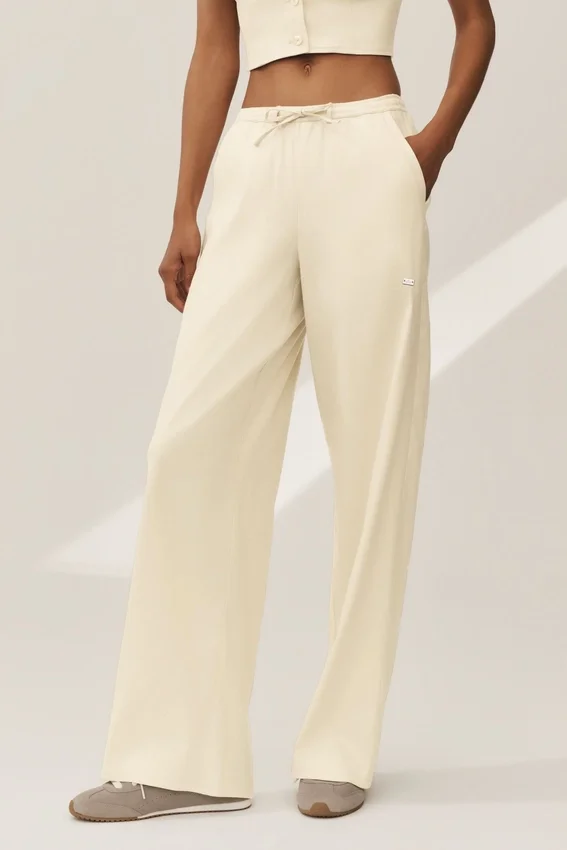 Pantalones de pierna ancha Riviera de mezcla de lino - Beige arena