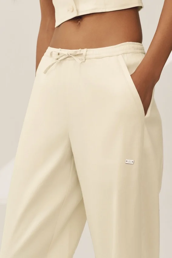 Pantalones de pierna ancha Riviera de mezcla de lino - Beige arena