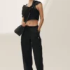Pantalones de pierna ancha «Riviera» de mezcla de lino — Negro