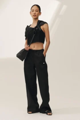 Pantalones de pierna ancha «Riviera» de mezcla de lino — Negro