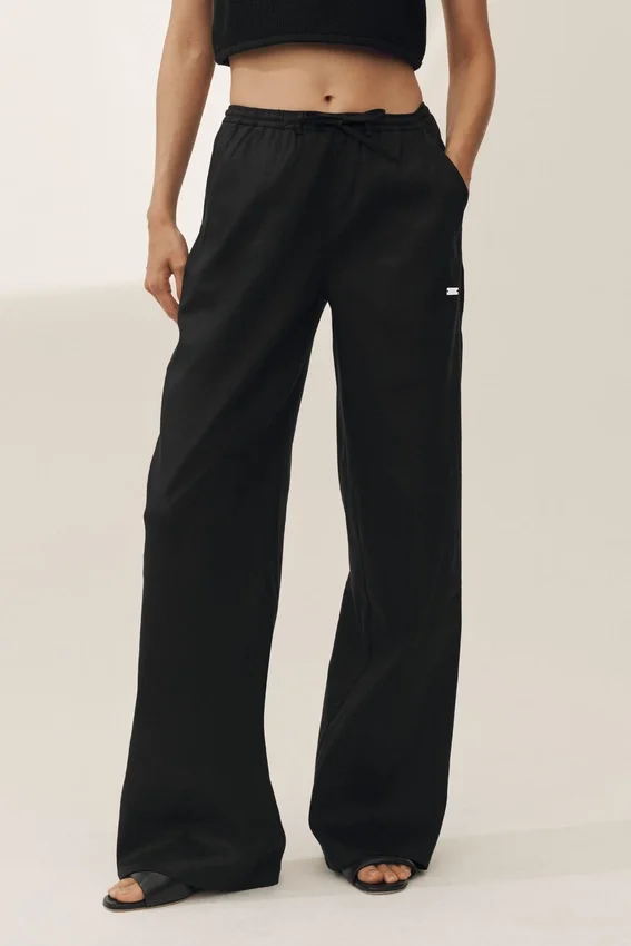 Pantalones de pierna ancha «Riviera» de mezcla de lino — Negro