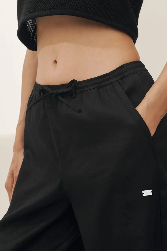 Pantalones de pierna ancha «Riviera» de mezcla de lino — Negro