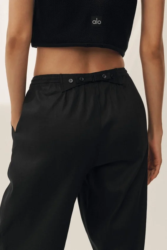 Pantalones de pierna ancha «Riviera» de mezcla de lino — Negro