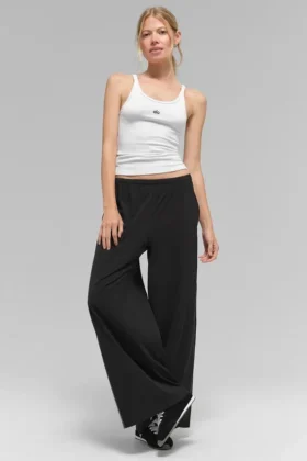 Pantalones de pierna ancha y aireados (corte regular) - Negro