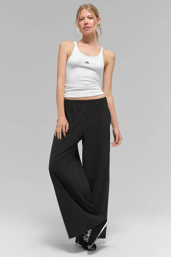 Pantalones de pierna ancha y aireados (corte regular) - Negro
