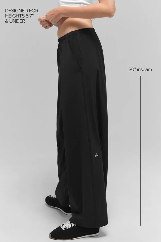 Pantalones de pierna ancha y aireados (corte regular) - Negro