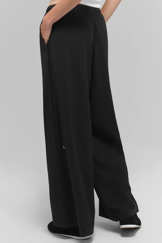Pantalones de pierna ancha y aireados (corte regular) - Negro