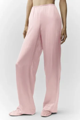 Pantalones de seda Luminous (corte regular) – Rosa champán