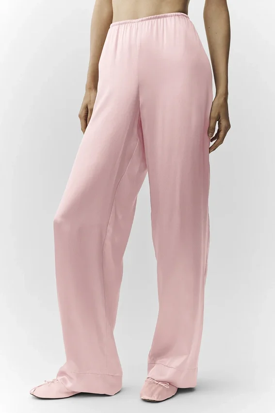 Pantalones de seda Luminous (corte regular) - Rosa champán