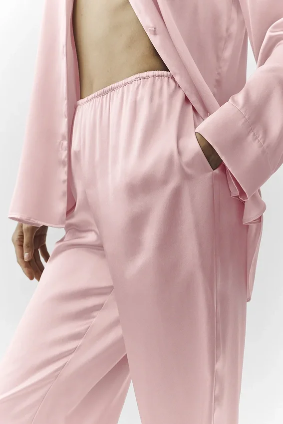 Pantalones de seda Luminous (corte regular) - Rosa champán