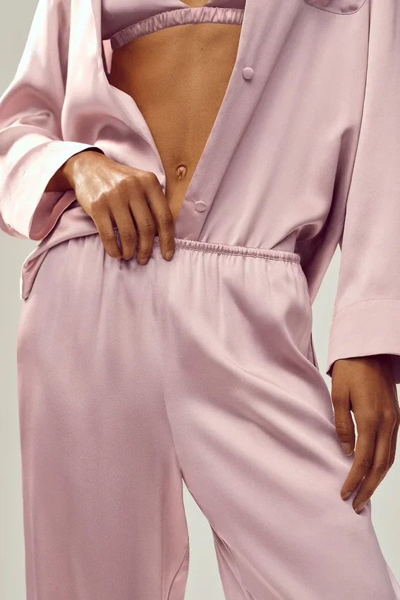 Pantalones de seda Luminous (largos) - Rosa champán