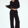 Pantalones High-Waist de cachemira, corte recto - Negro