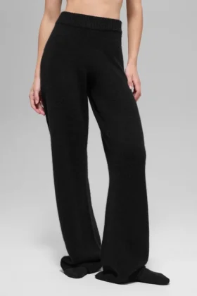Pantalones High-Waist y pierna ancha «New Class» de lana y cachemira - Negro