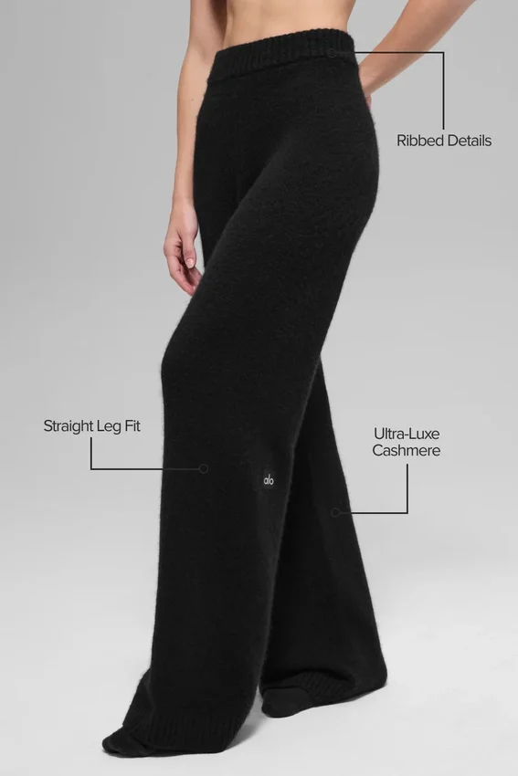 Pantalones High-Waist y pierna ancha «New Class» de lana y cachemira - Negro