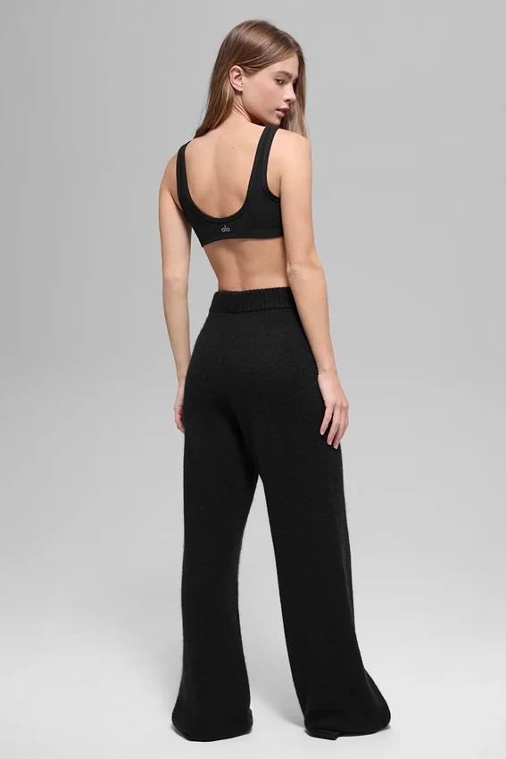 Pantalones High-Waist y pierna ancha «New Class» de lana y cachemira - Negro