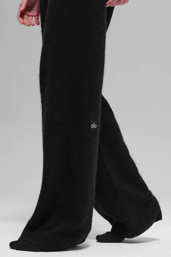 Pantalones High-Waist y pierna ancha «New Class» de lana y cachemira - Negro