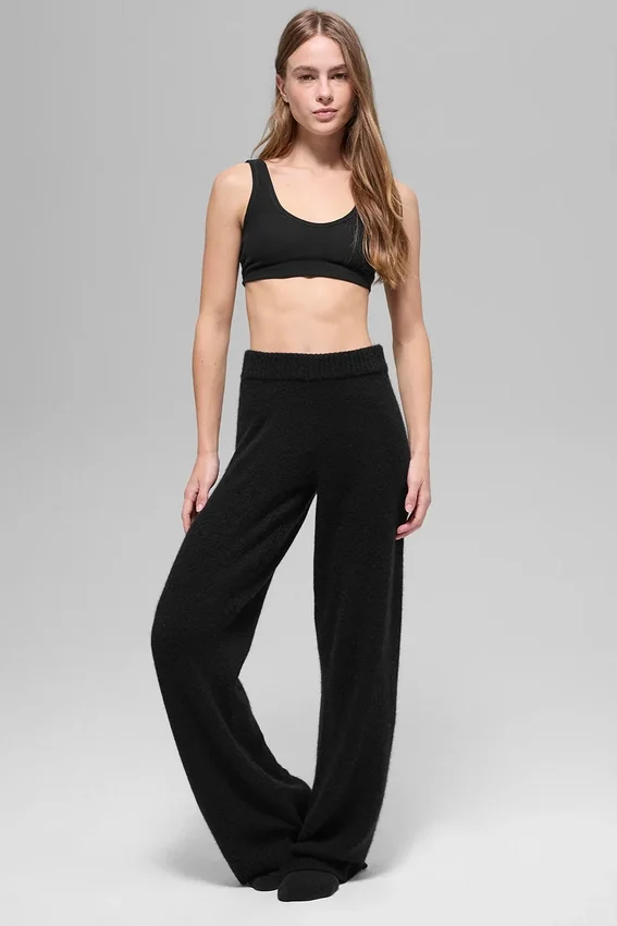 Pantalones High-Waist y pierna ancha «New Class» de lana y cachemira - Negro