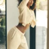 Pantalones High-Waist y pierna ancha «Snuggle up Jersé» — Amarillo candlelight