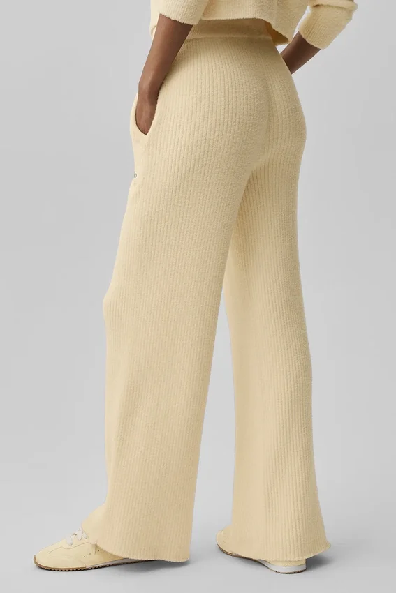 Pantalones High-Waist y pierna ancha «Snuggle up Jersé» — Amarillo candlelight