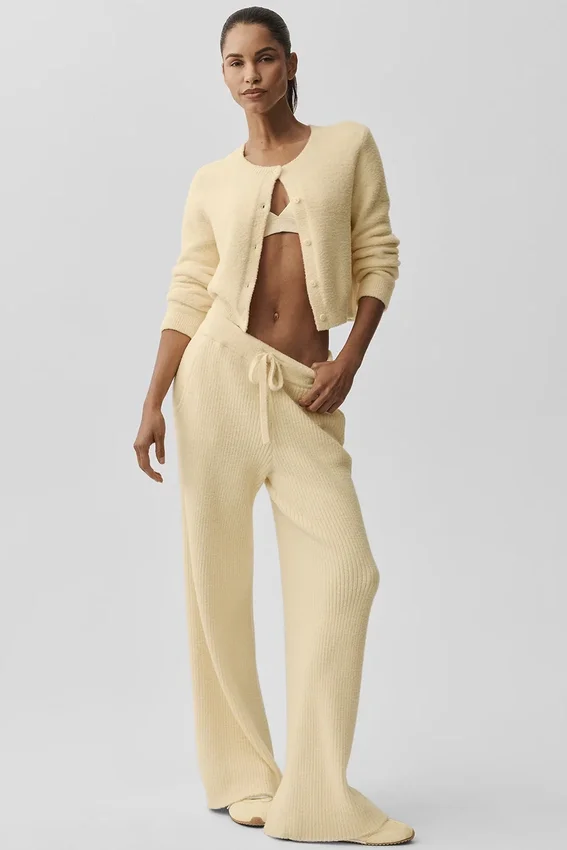 Pantalones High-Waist y pierna ancha «Snuggle up Jersé» — Amarillo candlelight