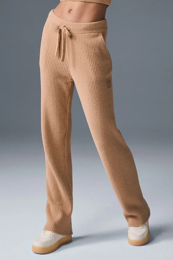 Pantalones High-Waist y pierna ancha «Snuggle Up Jersé» — Toasted Almond