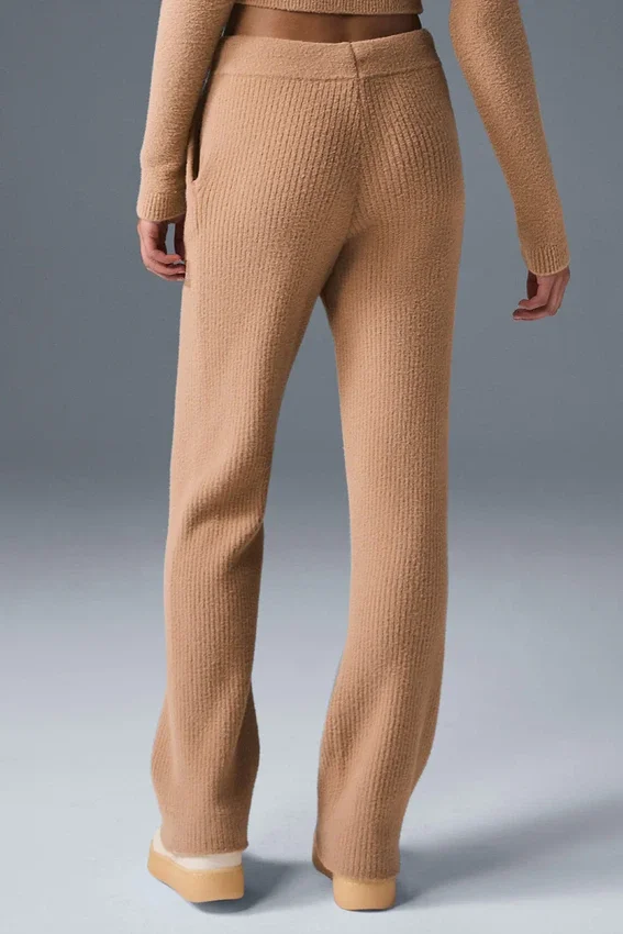 Pantalones High-Waist y pierna ancha «Snuggle Up Jersé» — Toasted Almond