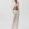 Pantalones rectos High-Waist «Golden Hour» semitransparentes - Marfil