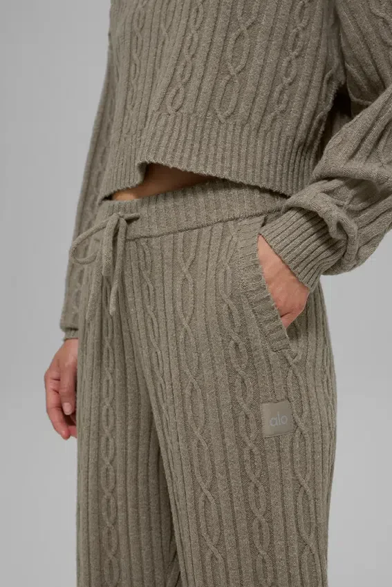 Pantalones Winter Bliss de punto trenzado - Cacao claro