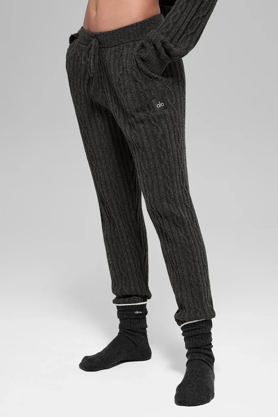 Pantalones «Winter Bliss» de punto trenzado - Gris jaspeado oscuro