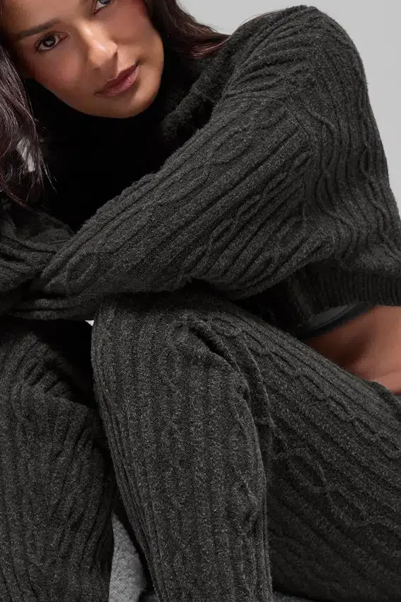 Pantalones «Winter Bliss» de punto trenzado - Gris jaspeado oscuro