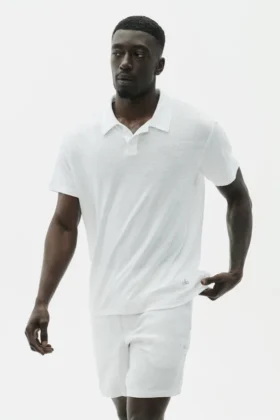 Polo de manga corta «Coastal» de jersey de lino - Blanco