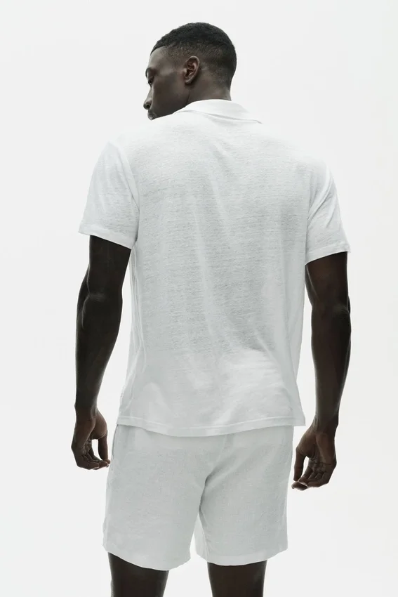 Polo de manga corta «Coastal» de jersey de lino - Blanco