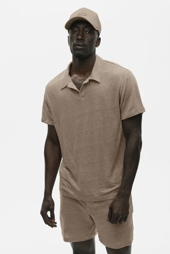 Polo de manga corta «Coastal» de jersey de lino - Gravel