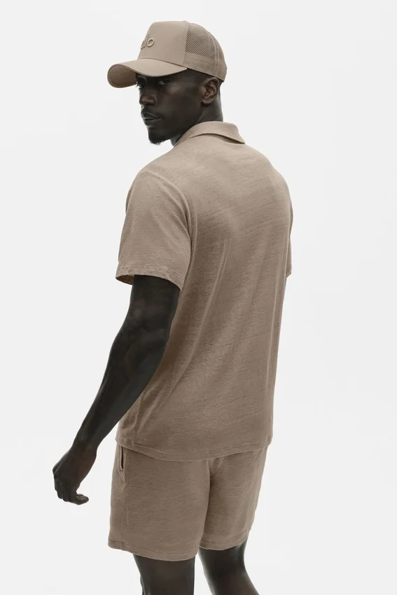 Polo de manga corta «Coastal» de jersey de lino - Gravel