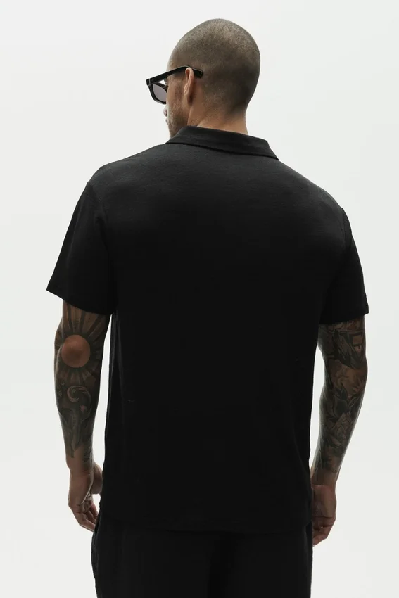 Polo de manga corta «Coastal» de jersey de lino - Negro