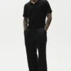 Polo de manga corta «Coastal» de jersey de lino - Negro