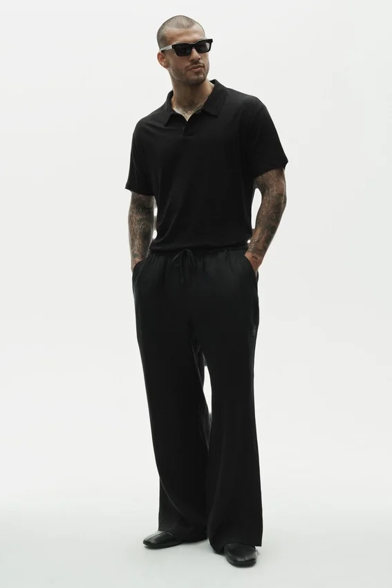Polo de manga corta «Coastal» de jersey de lino - Negro