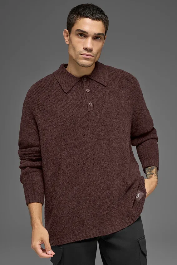 Polo de manga larga de punto texturizado - Brownstone