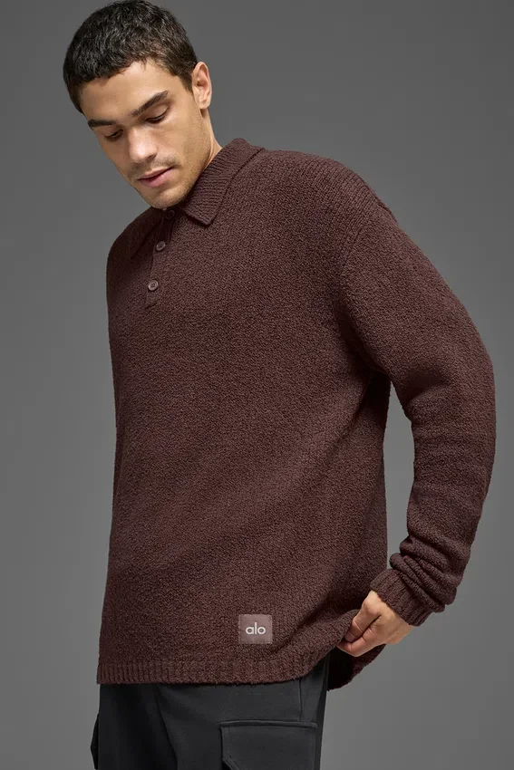 Polo de manga larga de punto texturizado - Brownstone