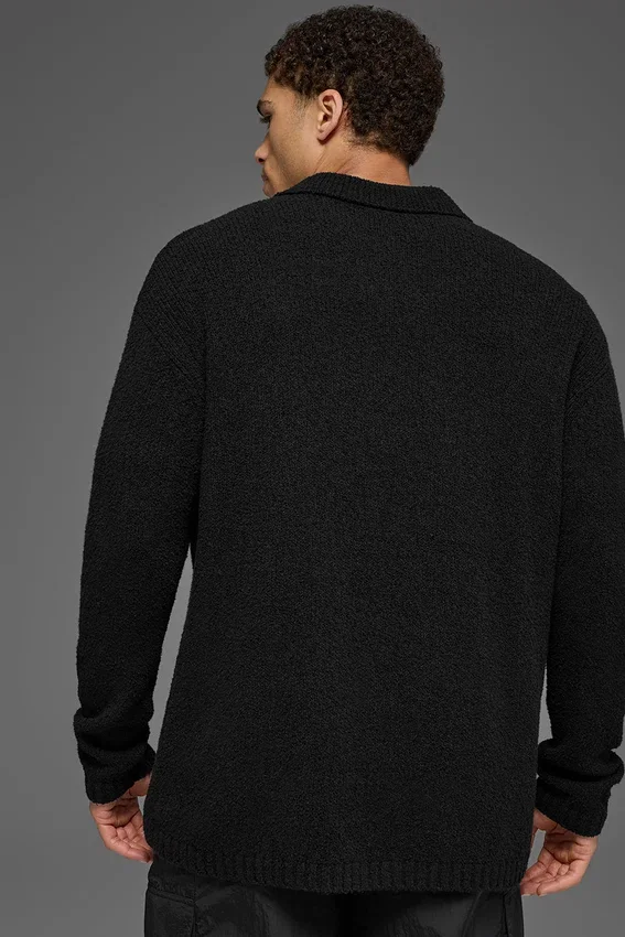 Polo de manga larga de punto texturizado - Negro
