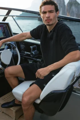 Polo de punto «Coastline» de manga corta - Negro
