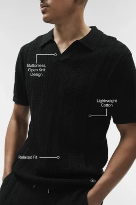 Polo de punto «Coastline» de manga corta – Negro