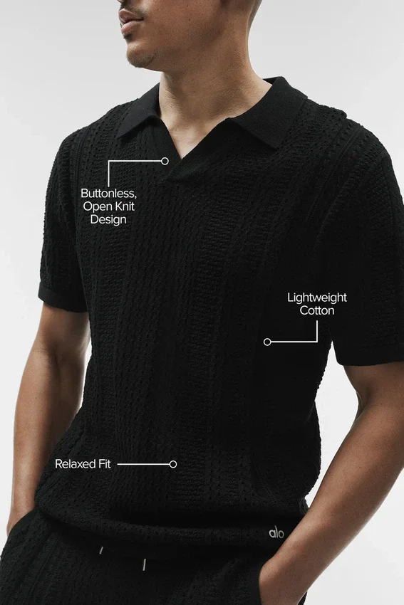 Polo de punto «Coastline» de manga corta - Negro