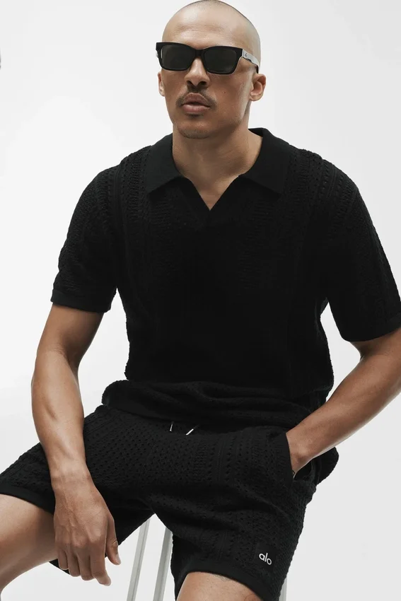 Polo de punto «Coastline» de manga corta - Negro