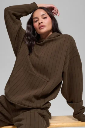 Sudadera con capucha a rayas — Rayas color café expreso
