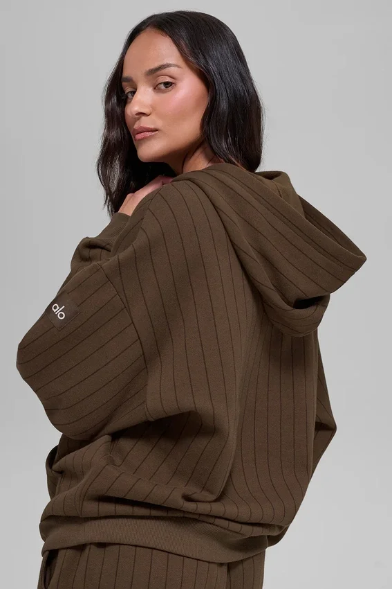 Sudadera con capucha a rayas — Rayas color café expreso