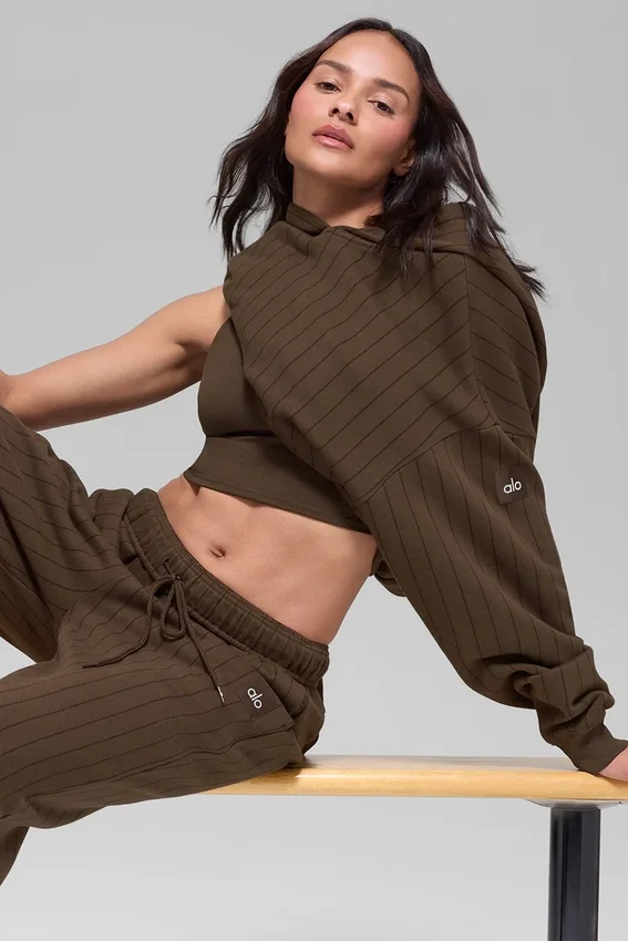 Sudadera con capucha a rayas — Rayas color café expreso