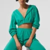 Sudadera con capucha corta y cremallera completa «Breezy» — Verde abeto